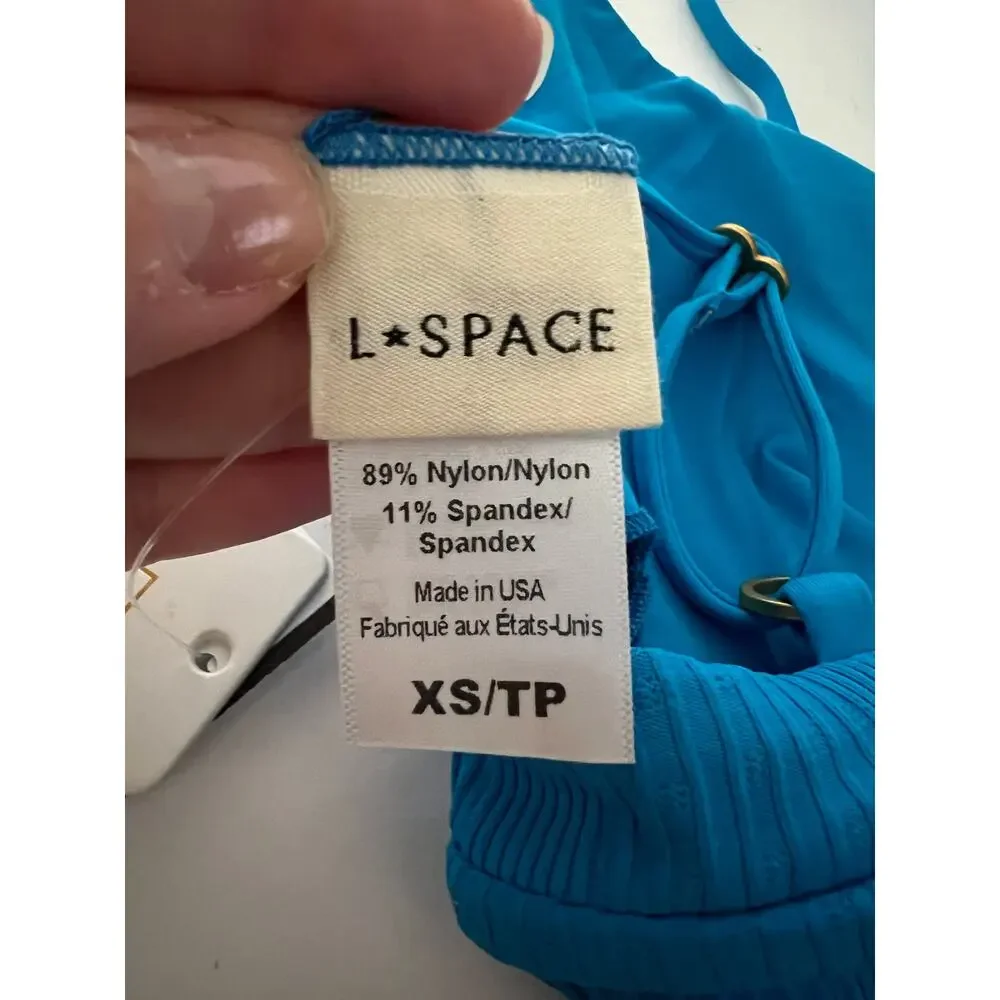NWT L*Space Women's Ribbed Pointelle Winnie Bikini Swim Top Electric Blue SZ XS